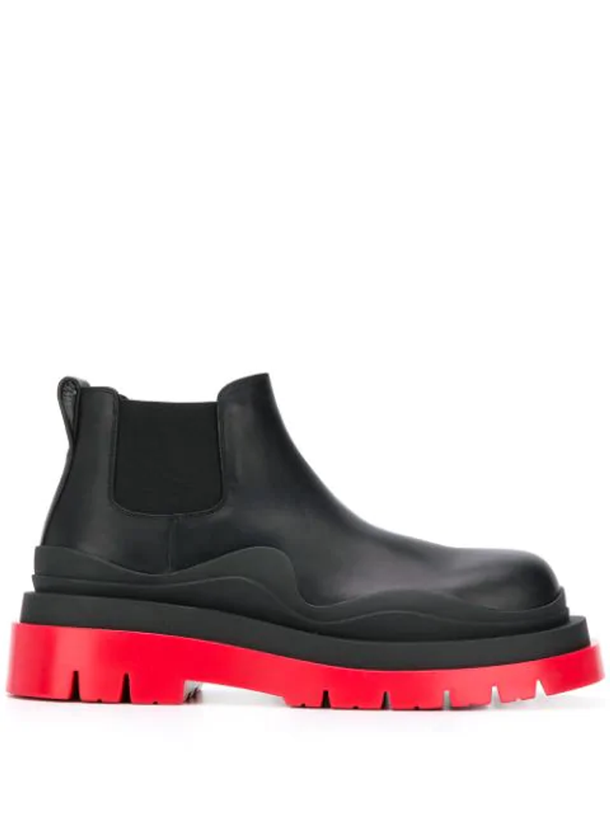 Bottega Veneta Tire Rubber-trimmed Leather Chelsea Boots In Black/red