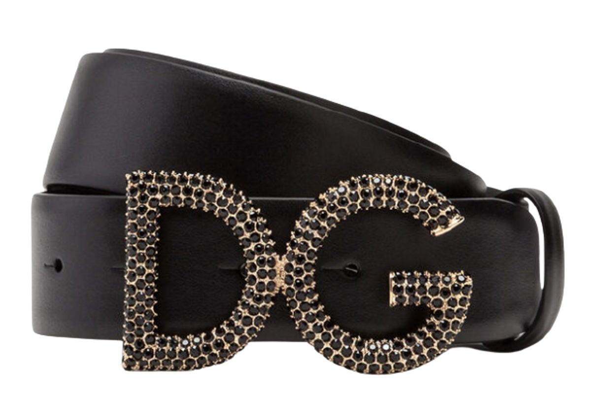Dolce & Gabbana Calfskin With Rhinestone Logo Buckle Belt