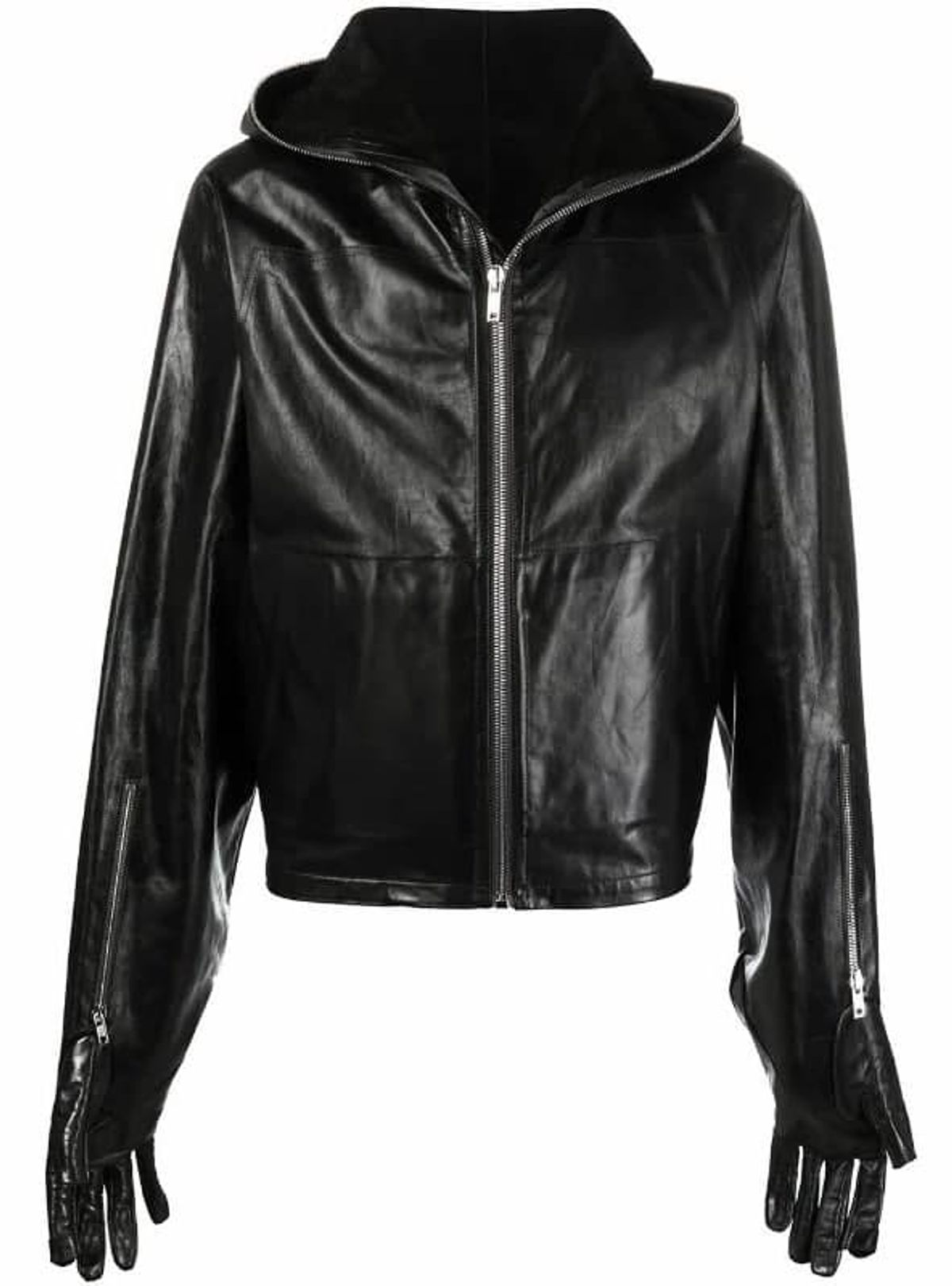 Rick Owens Black Leather Cropped Windbreaker Jacket