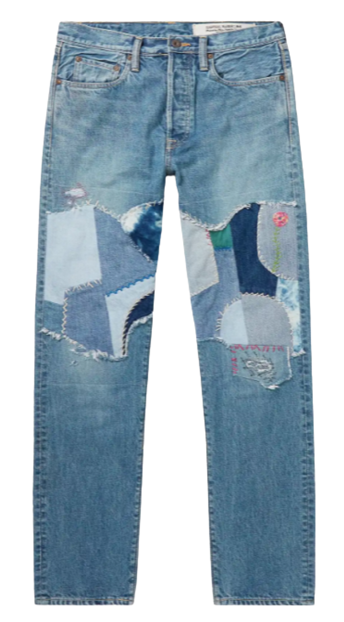 Kapital Monkey Cisco Straight Leg Embroidered Patchwork Jeans