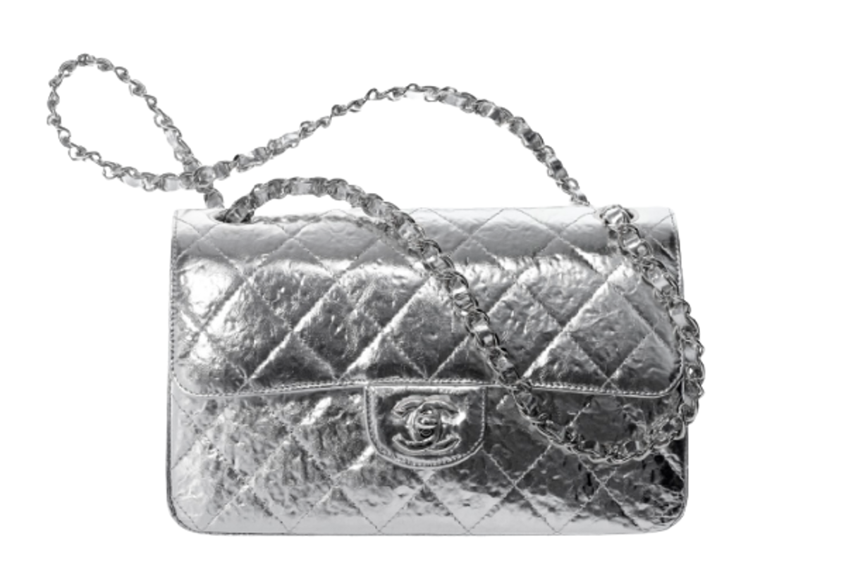 Chanel Hammered Metallic Calfskin Silver Tone Bag