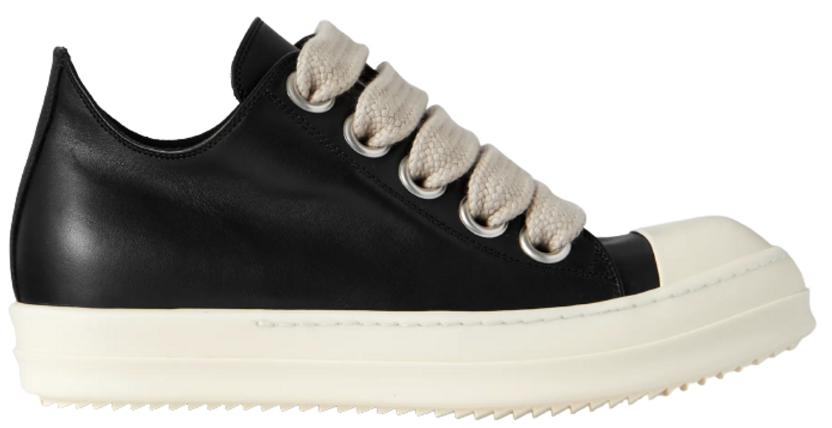 Rick Owens Rubber-Trimmed Leather Black Sneakers