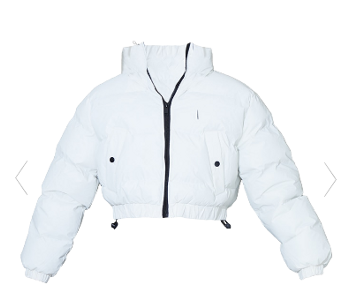 Pretty Little Thing White Reflective Jacket WHAT’S ON THE STAR?