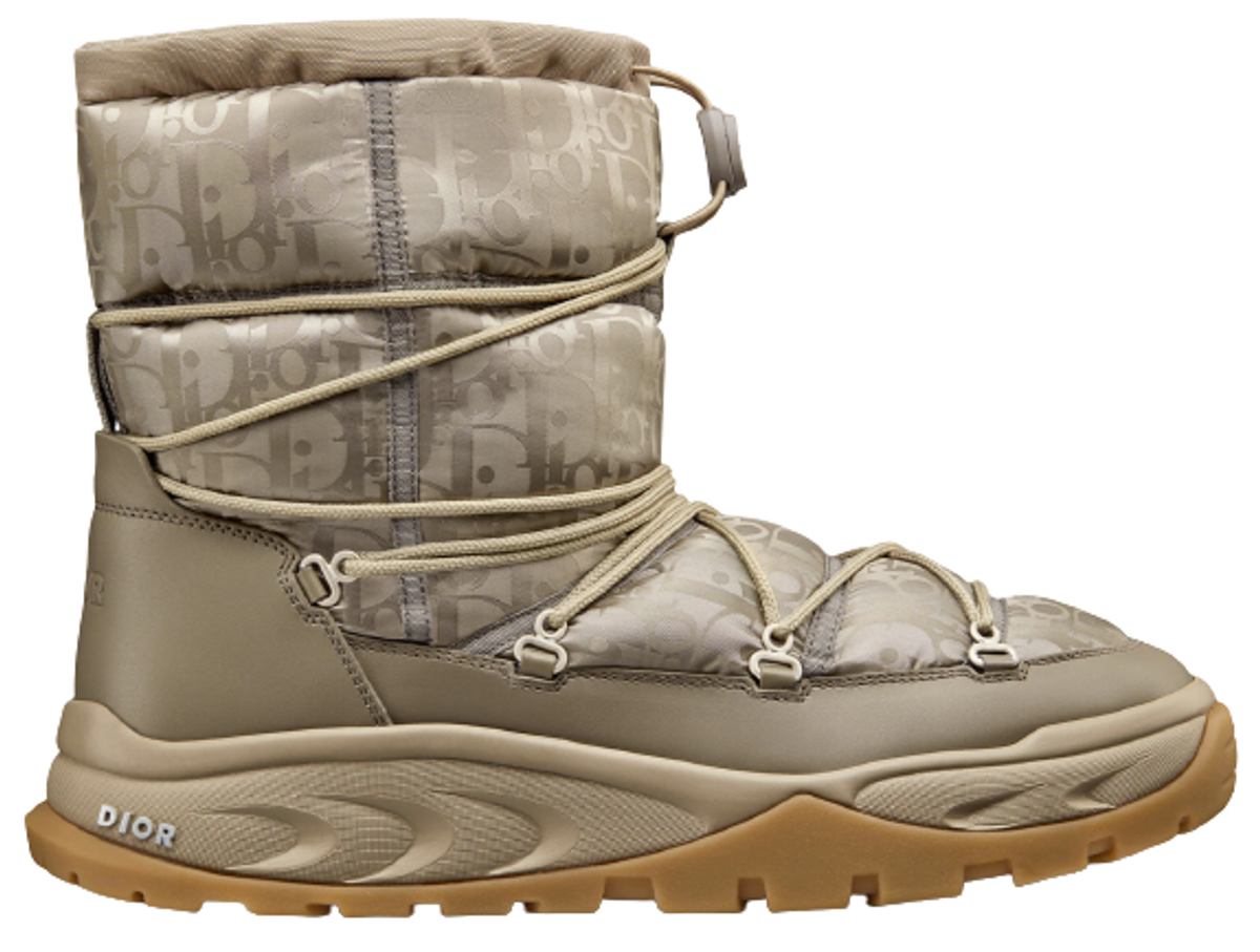 Dior Beige Smooth Calfskin and Quilted Dior Oblique Mirage Technical Fabric Snow Ankle Boots