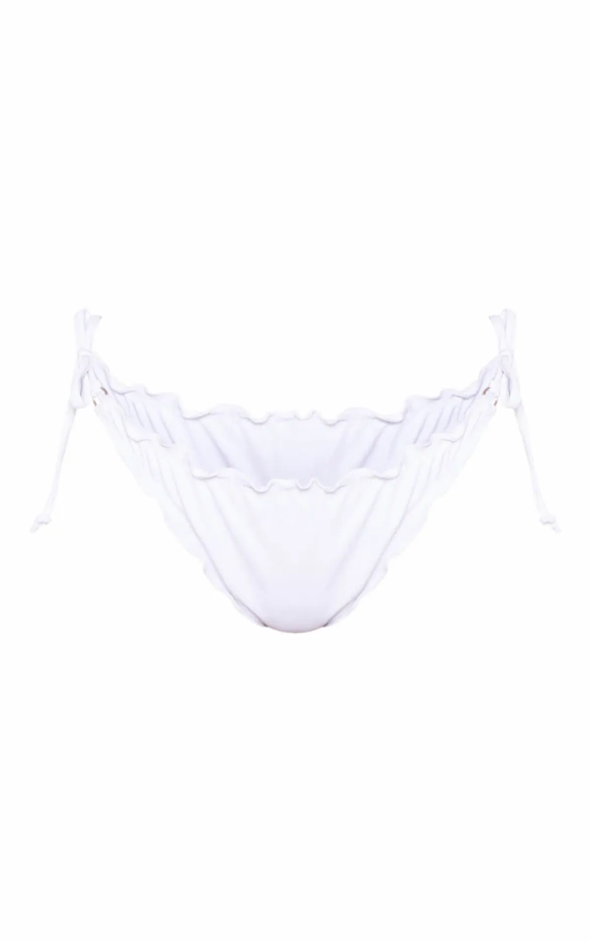 Pretty Little Thing White Frill Edge Ruched Back Bikini Bottoms