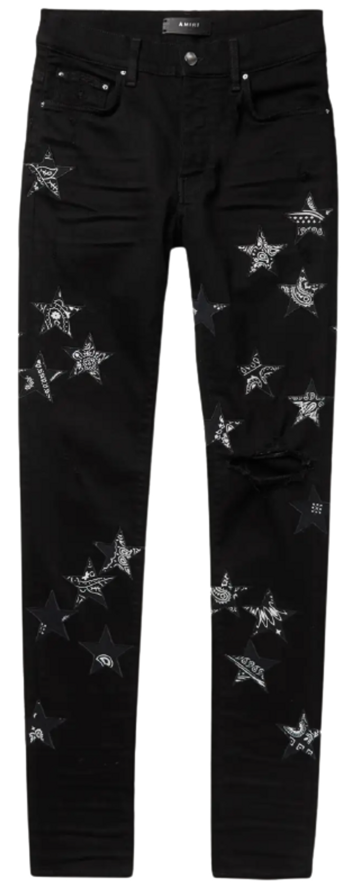 Amiri Skinny-Fit Appliqued Black Distressed Jeans