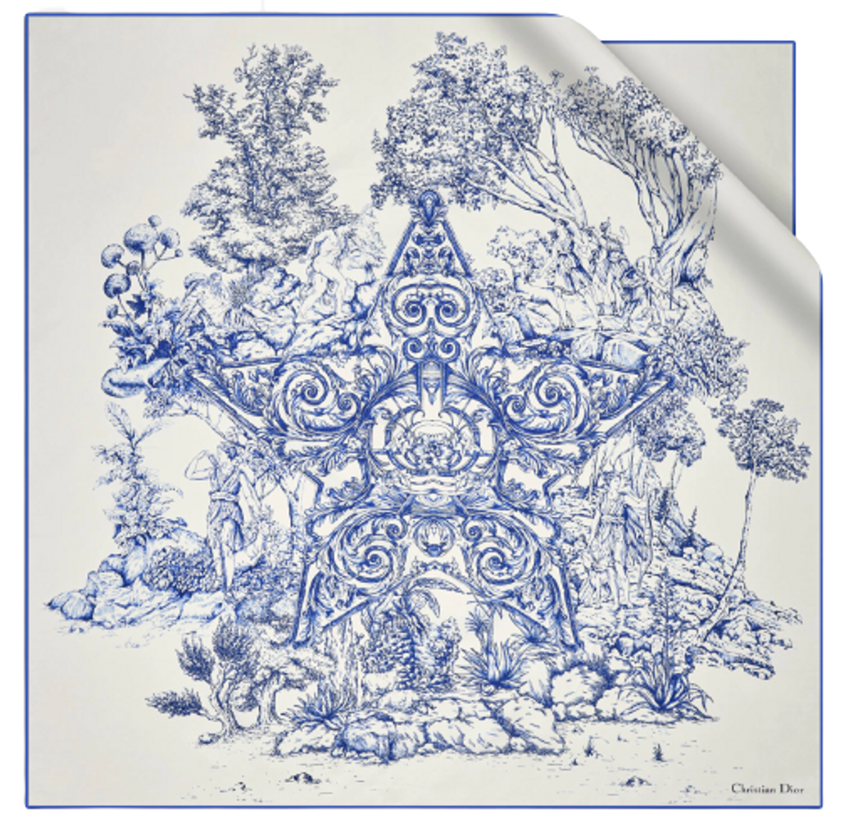 Dior Around The World Stella Square Blue Silk Twill Scarf