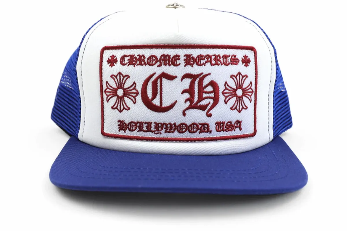 Chrome Hearts CH Hollywood Blue/White Trucker Hat