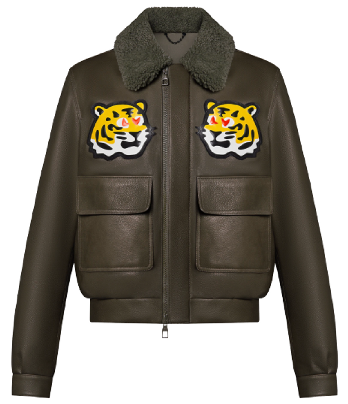 Louis Vuitton Leather Tiger Patches Dark Khaki Blouson Jacket