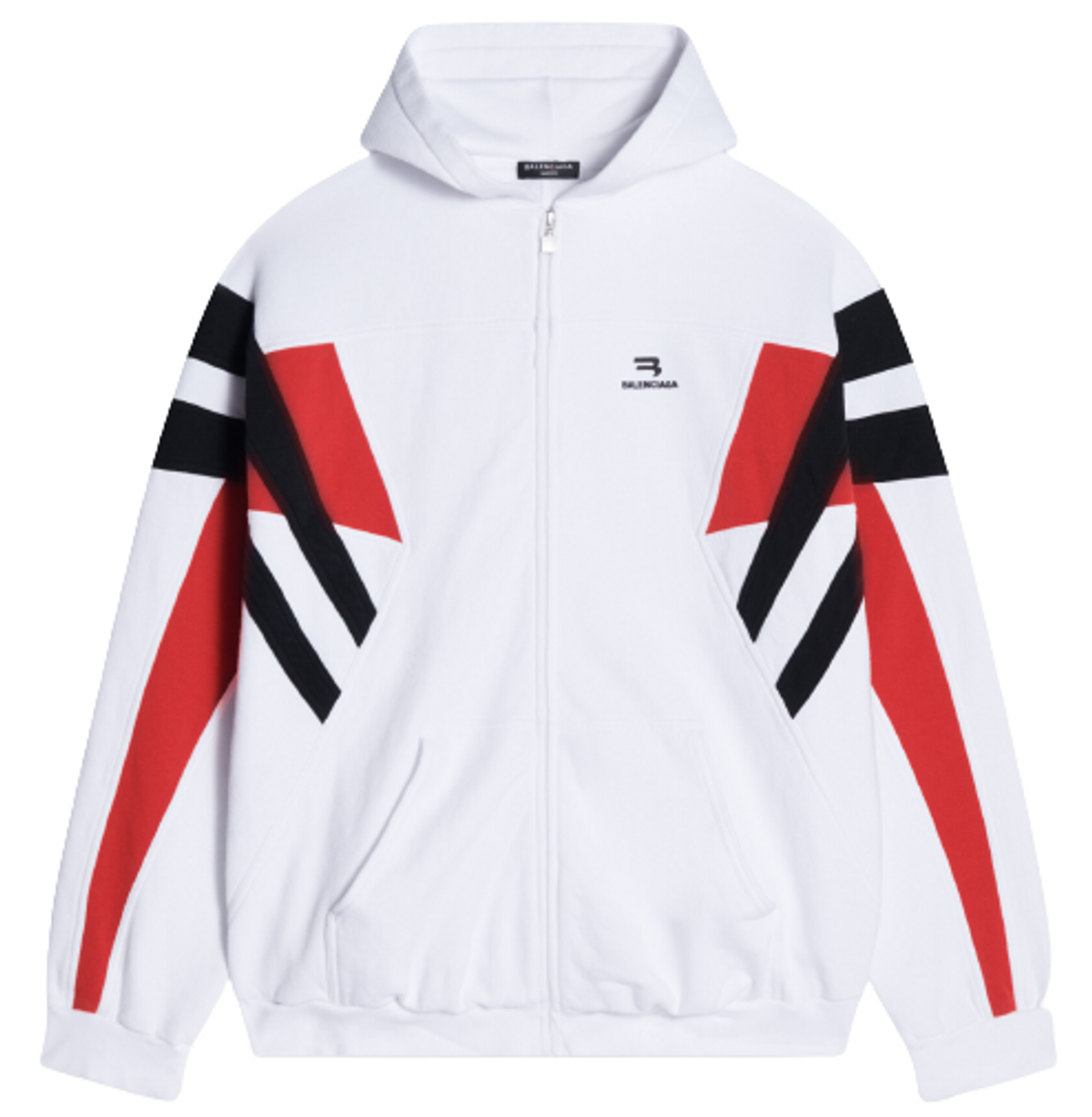 Balenciaga White, Red And Black Medium Fleece Sporty B Zip-Up Tracksuit Hoodie