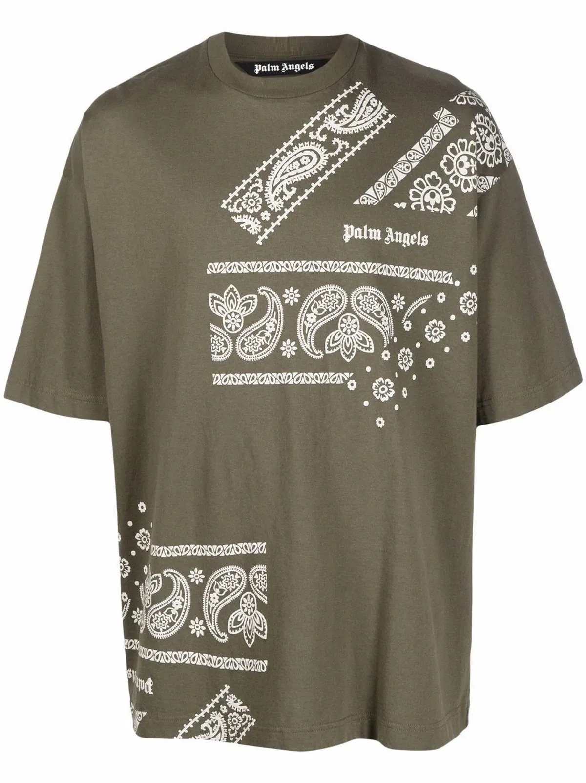Palm Angels Bandana-Print Crewneck Cotton-Jersey Green T-Shirt