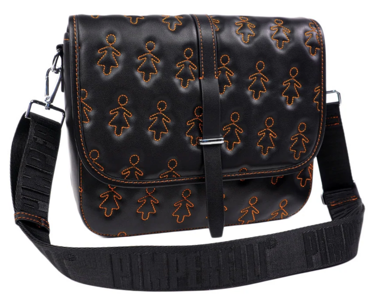 Pimperelli Pimperelli Black/Orange Leather Messenger Bag