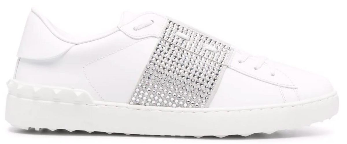 Valentino Untitled Rhinestone-Embellished White Sneakers