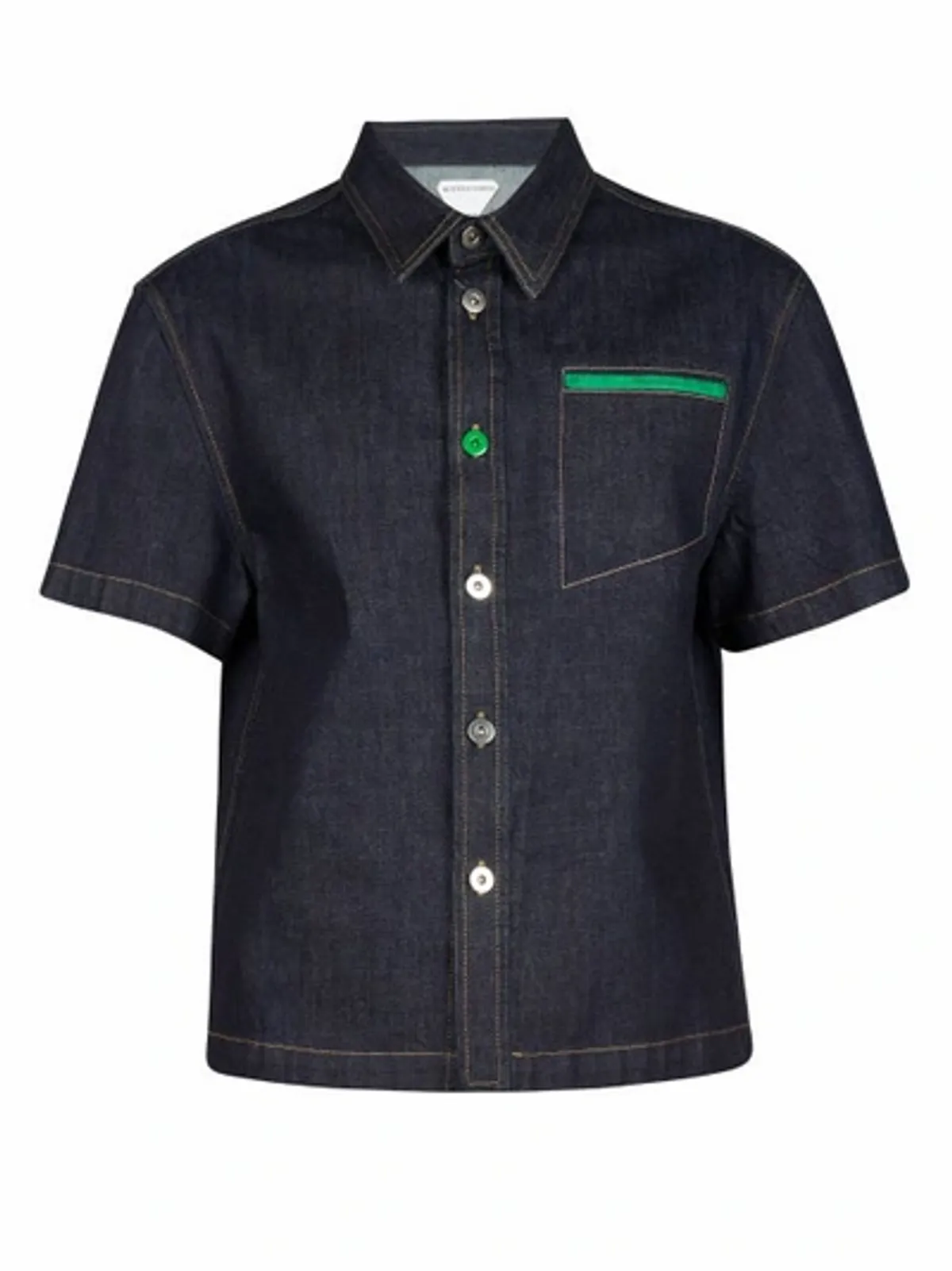 Bottega Veneta Contrast-Trim Short-Sleeve Blue Denim Shirt