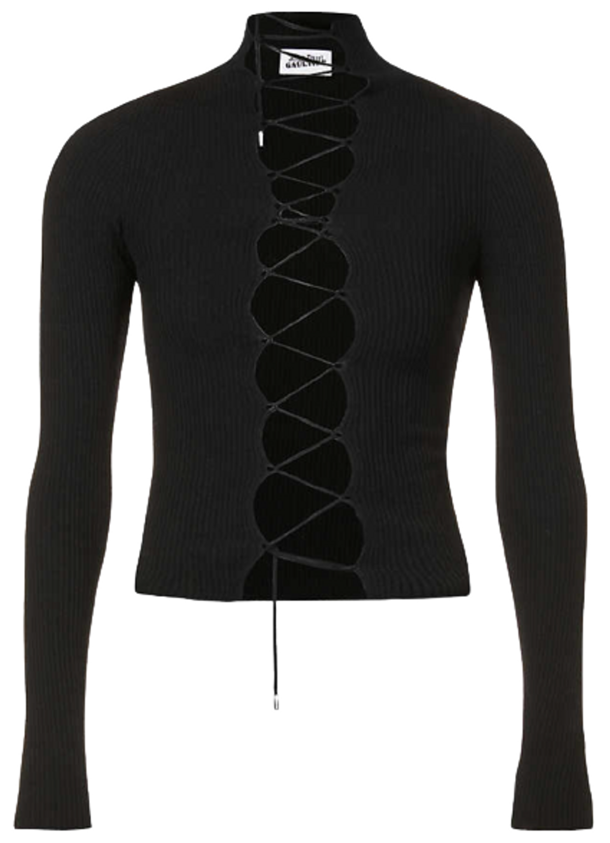 Jean Paul Gaultier Black Lace Up-Front Ribbed Wool-Blend Jumper