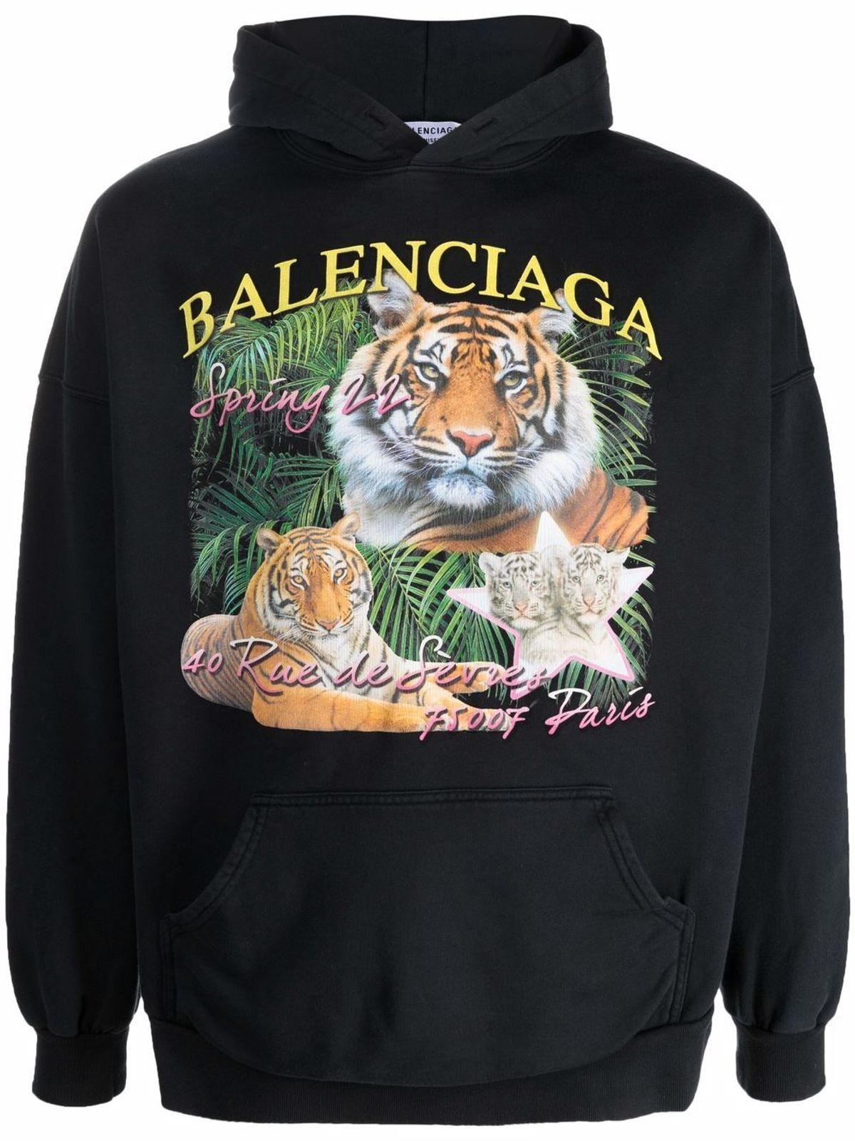 Balenciaga Tiger Logo Print Black Hoodie