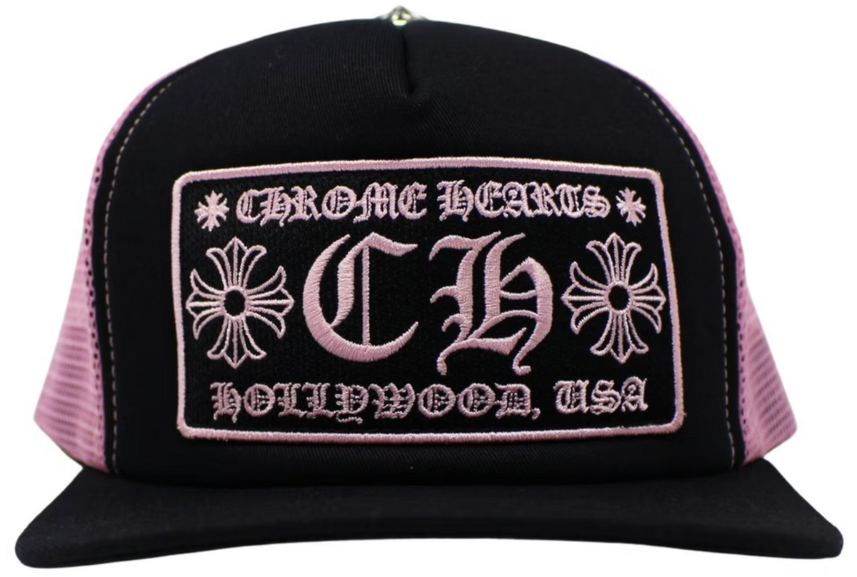 Chrome Hearts CH Hollywood Black Pink Trucker Hat