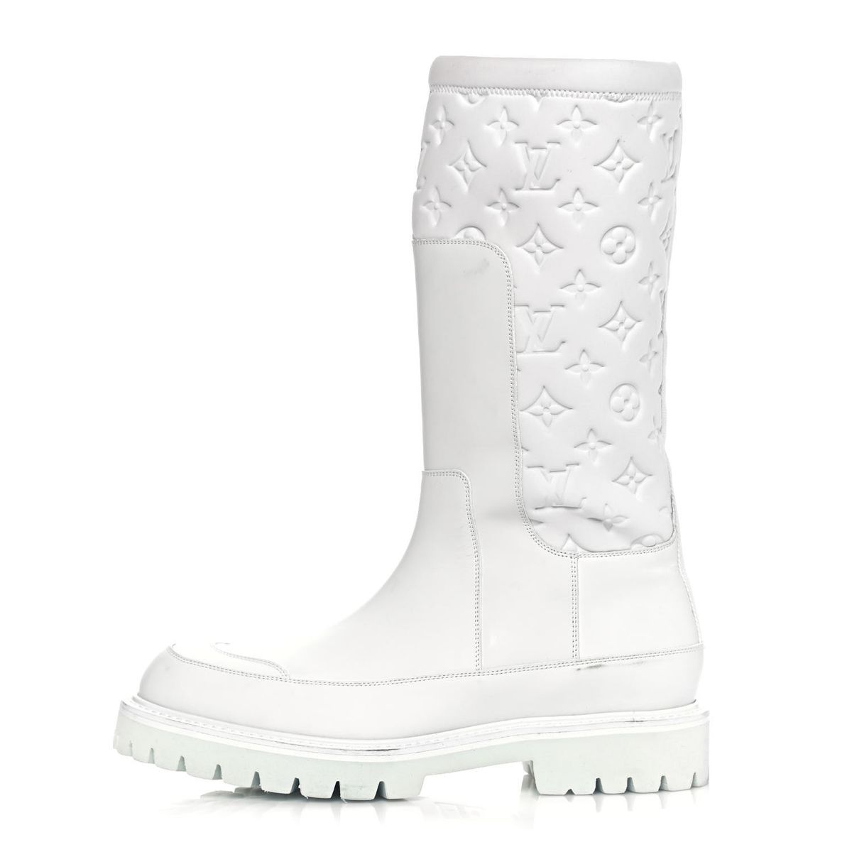 Louis Vuitton Calfskin Monogram Embossed Neoprene Mens Landscape Ankle White Boots
