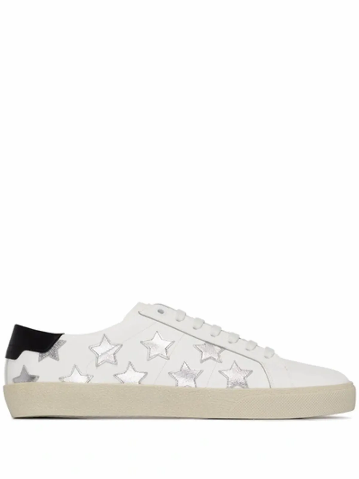 Saint Laurent Court Classic Appliqued Metallic Trimmed Leather Sneakers