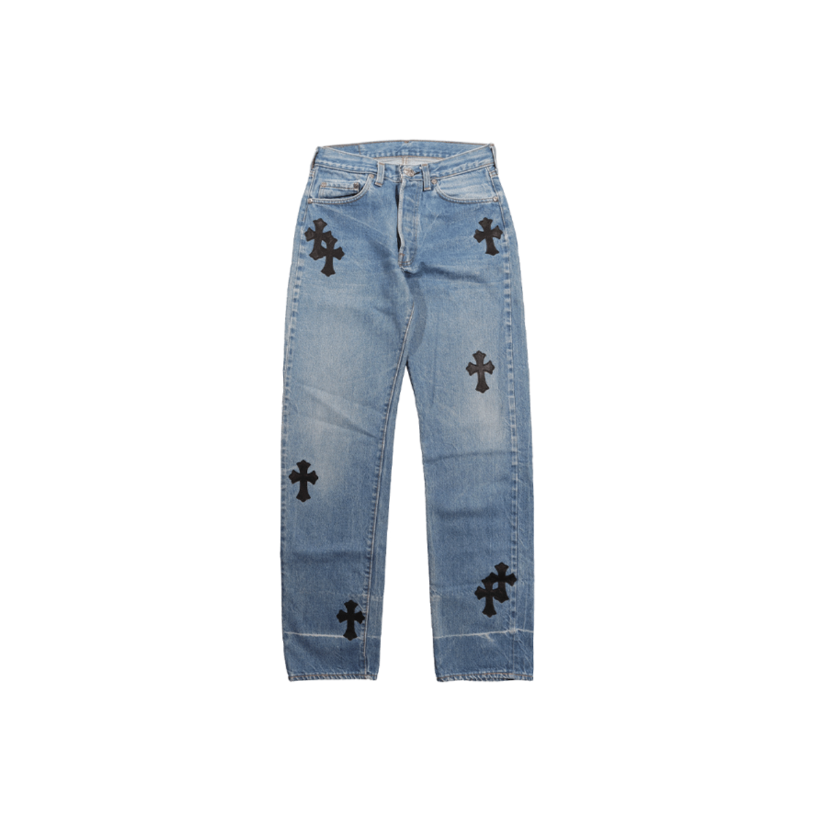 Chrome Hearts Leather Cross Patch Blue Jeans