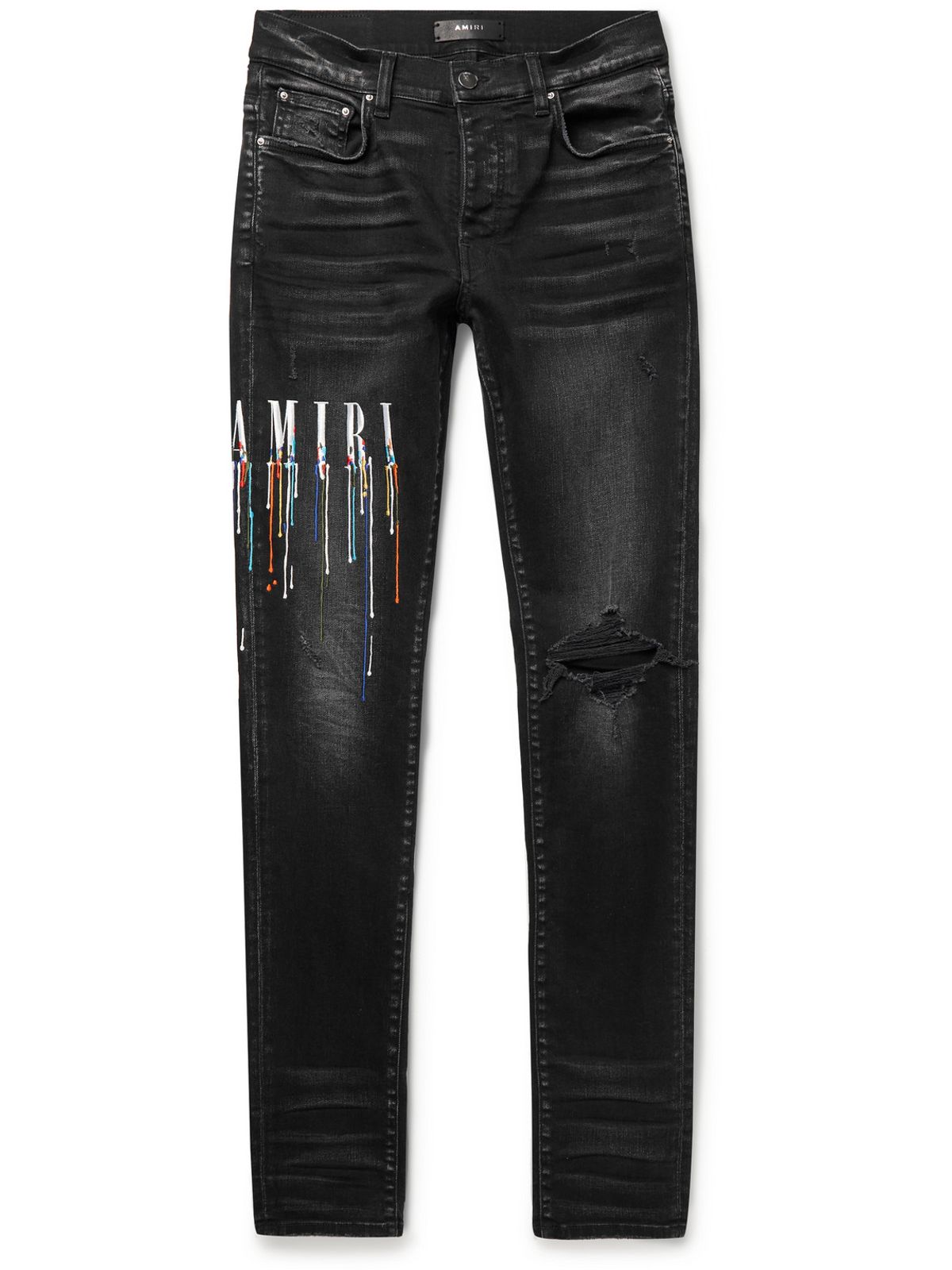 Amiri Skinny-fit Logo-Embroidered Black Distressed Jeans