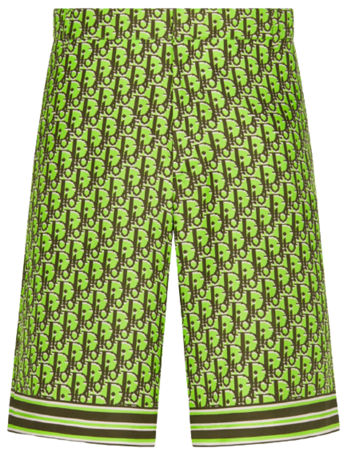 Dior Oblique Pixel Fluorescent Green And Khaki Silk Twill Bermuda Shorts