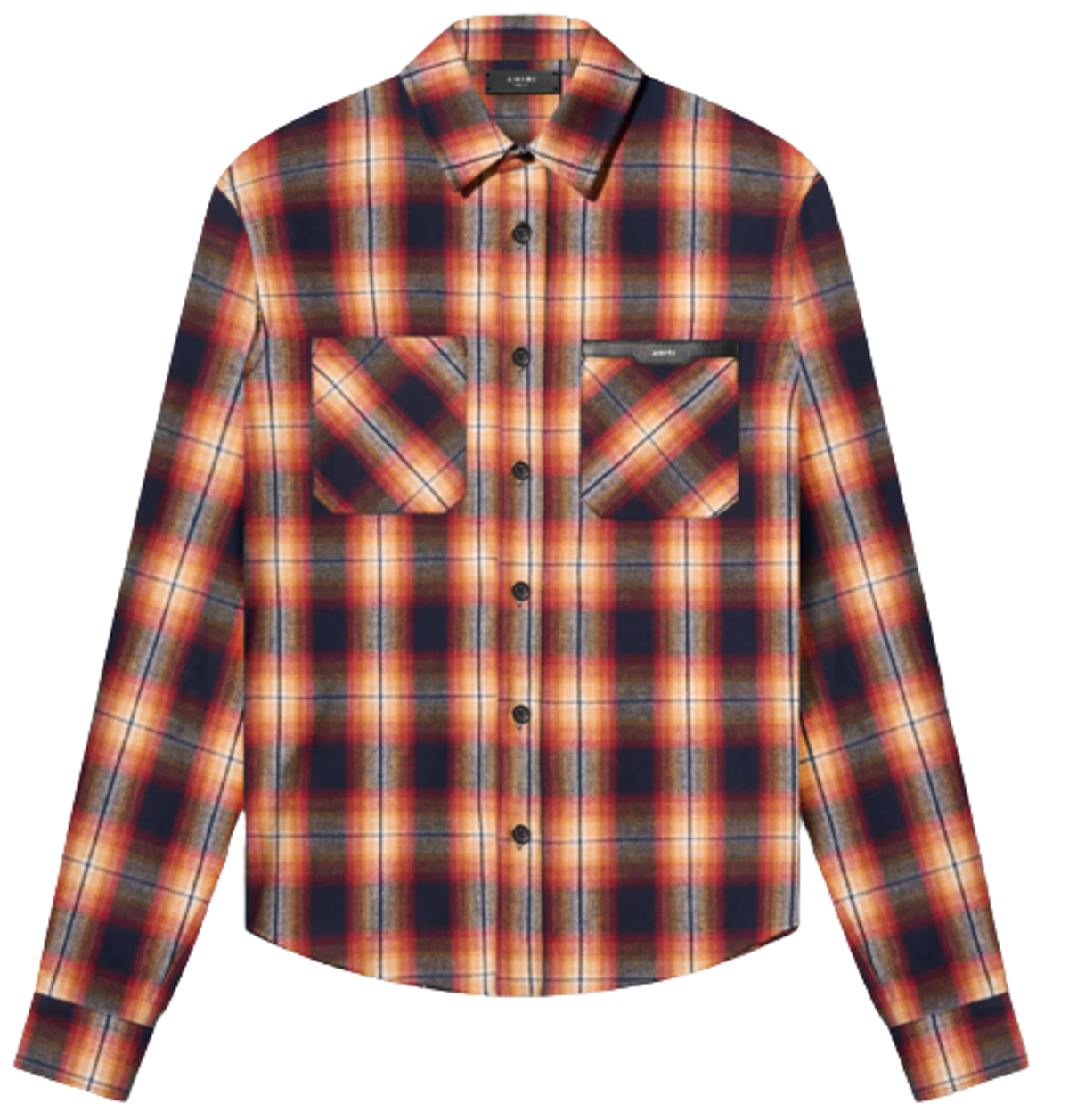 Amiri Leather Applique Buttoned Flannel Red / Orange Shirt