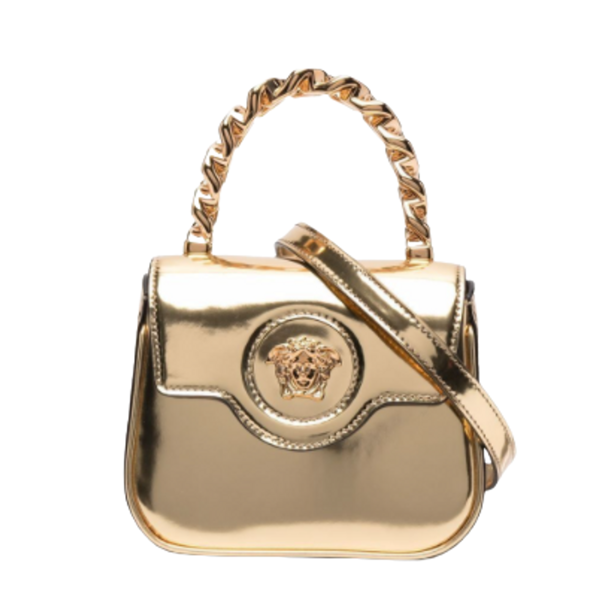 Versace Gold Medusa Polished Leather Bag WHAT’S ON THE STAR?