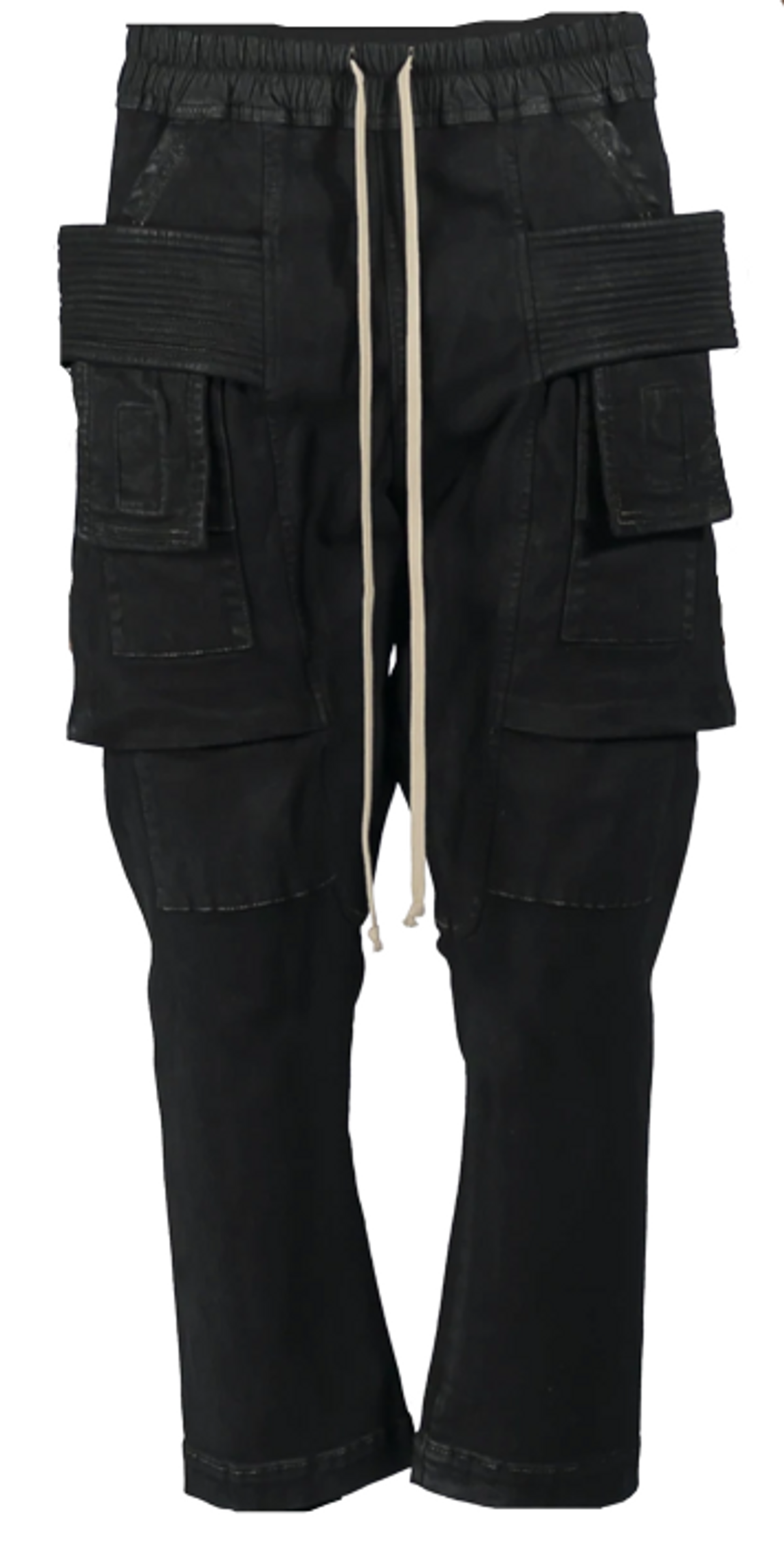 Rick Owens Cropped Denim Creatch Cargo Drawstring Black Pants