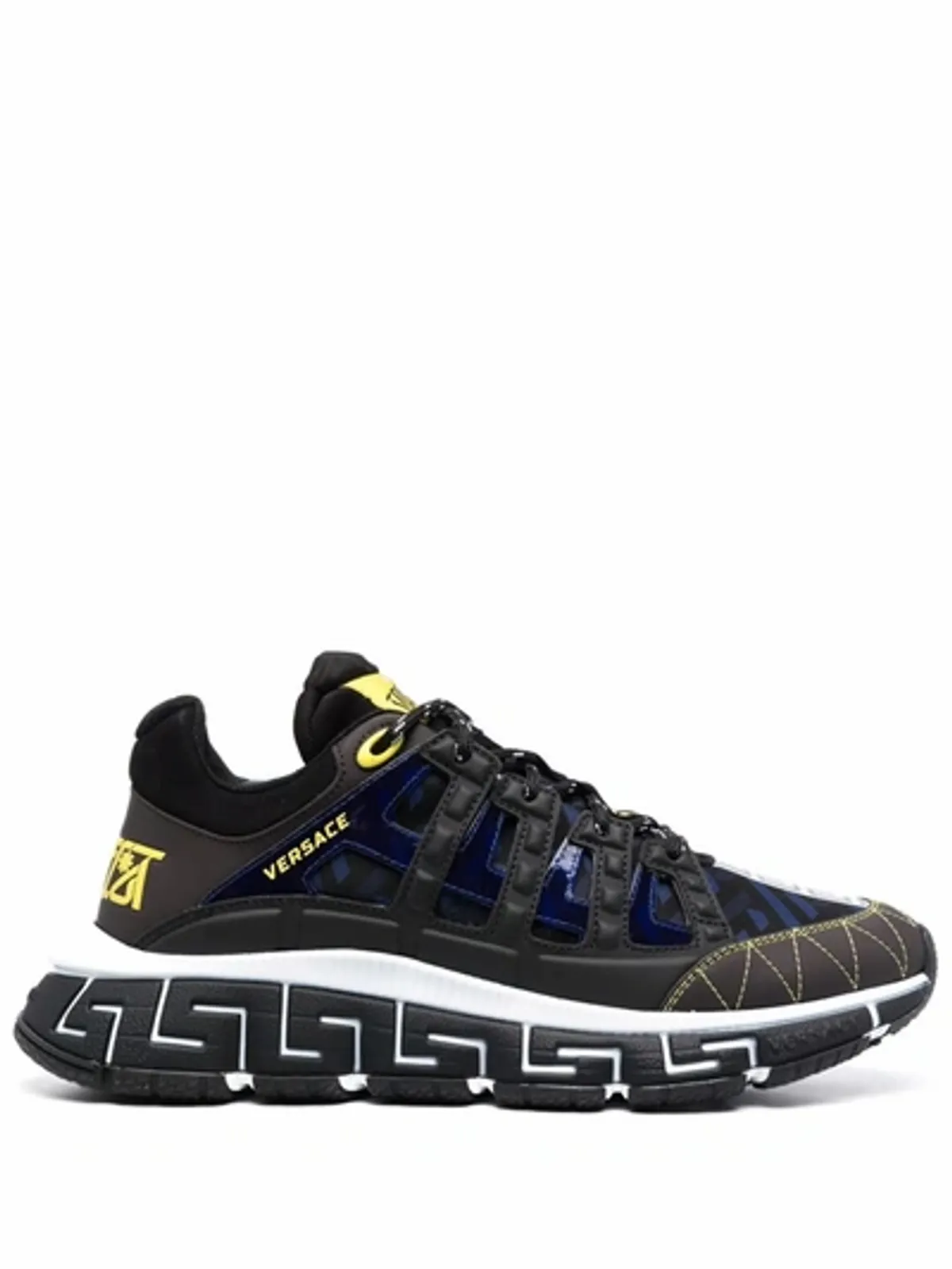 Versace Black Trigreca Panelled Cut-out Sneakers In Multi