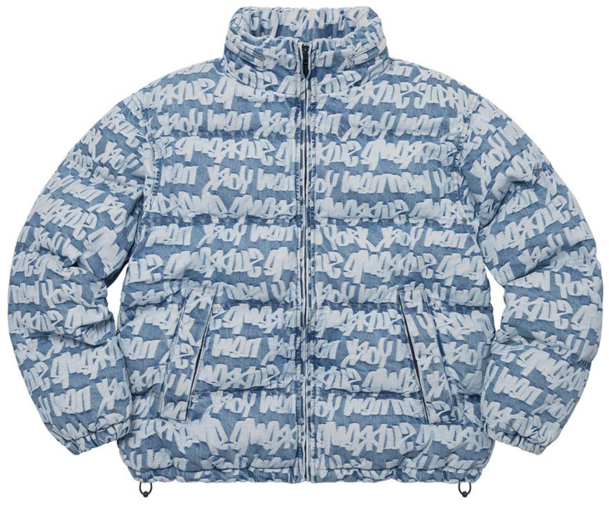 Supreme Fat Tip Jacquard Denim Puffer Jacket