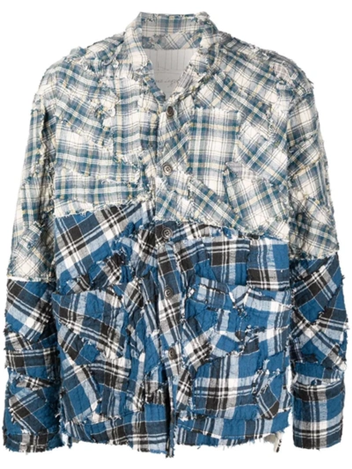 Greg Lauren Blue Patchwork Checked Cotton Shirt