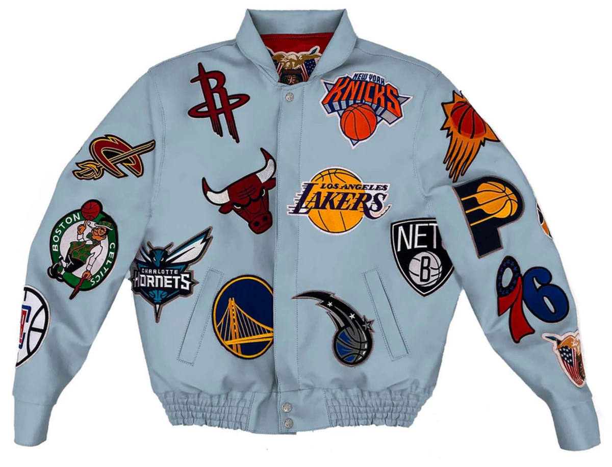 Jeff Hamilton Nba Collage Vegan Blue Leather Jacket
