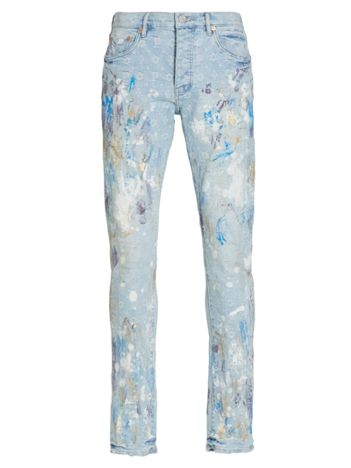 Purple Brand Skinny Fit Paint Over Light Bleach Jacquard Monogram Jeans