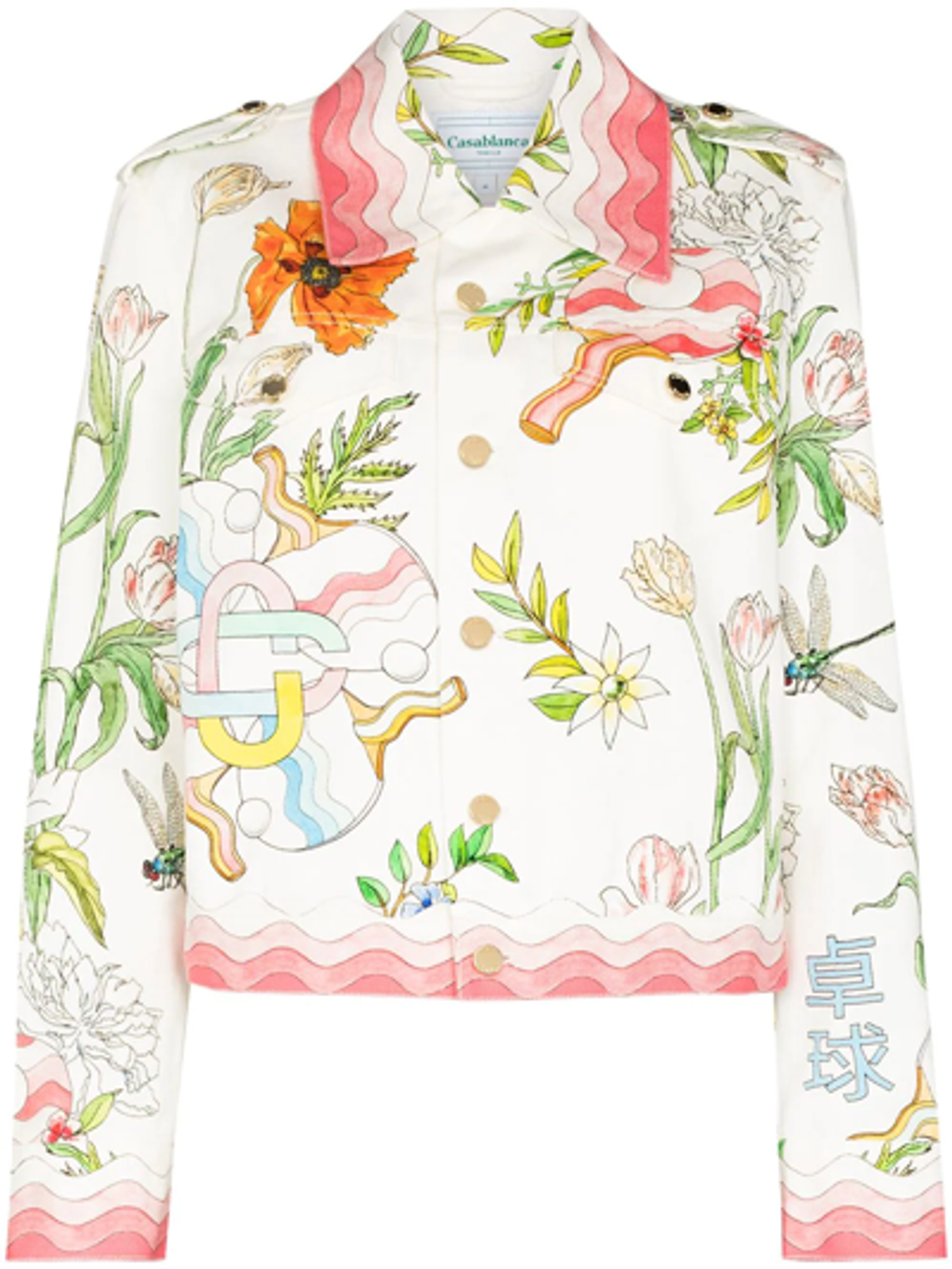 Casablanca Ping Pong Fleurie Jour-Print White Denim Jacket