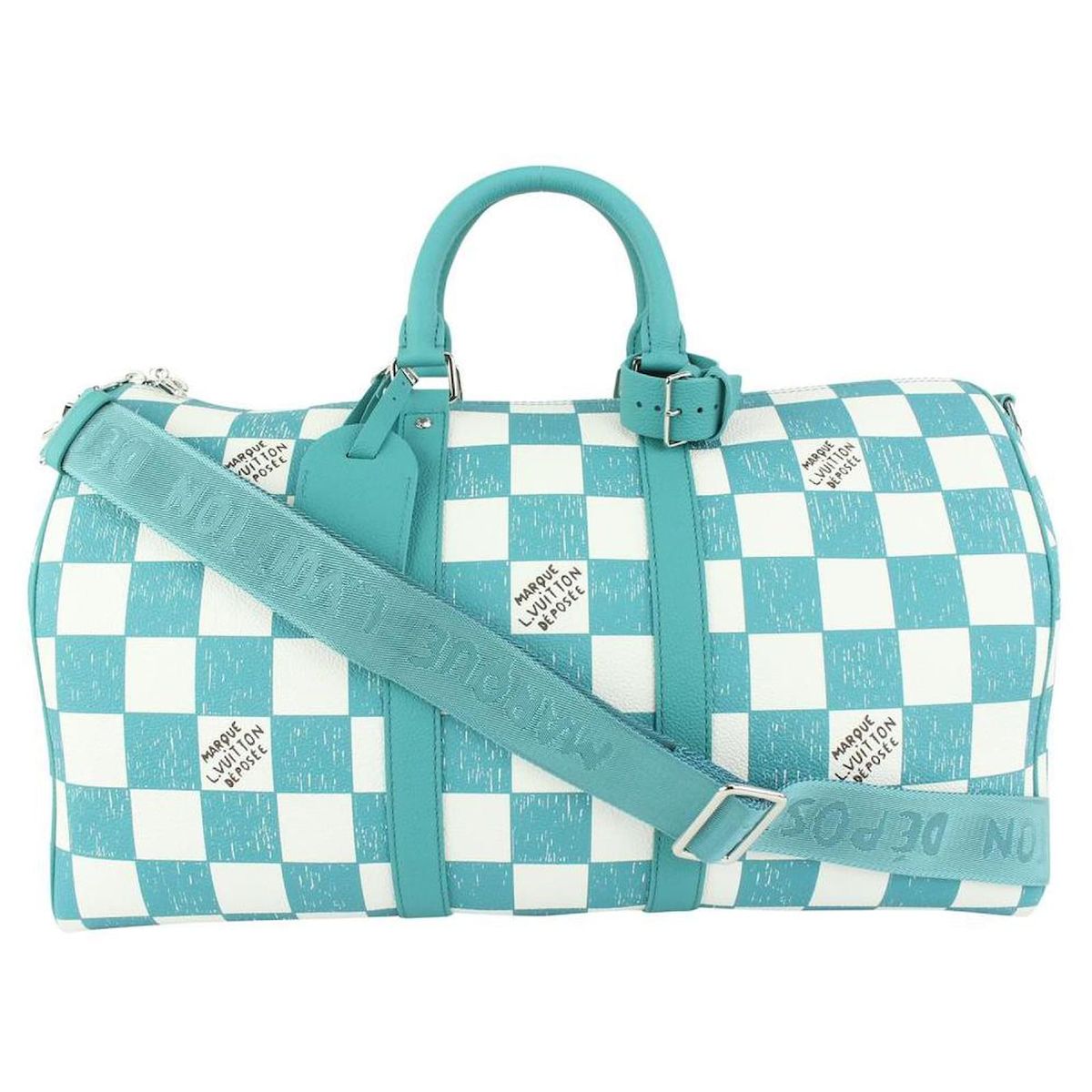 Louis Vuitton Teal Blue Damier Keepall 45 Duffle Bag