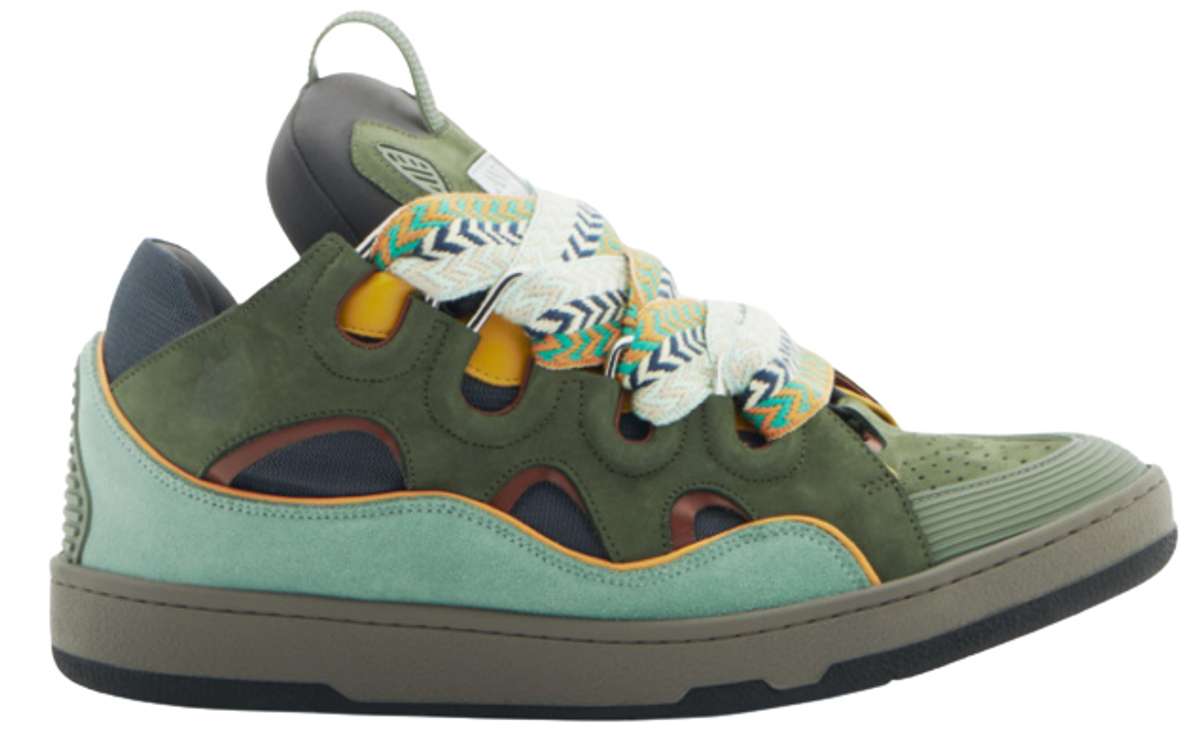 Lanvin Moss Green, Gray Leather Curb Sneakers