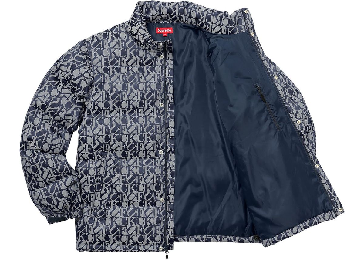 Supreme Fuck Jacquard Puffy Navy Jacket