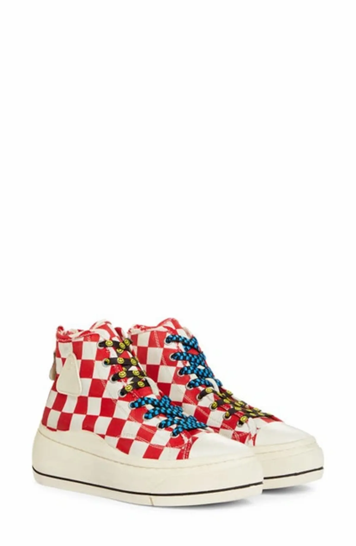 R13 Distressed Platform High Top Sneaker In Red / Ecru Checker