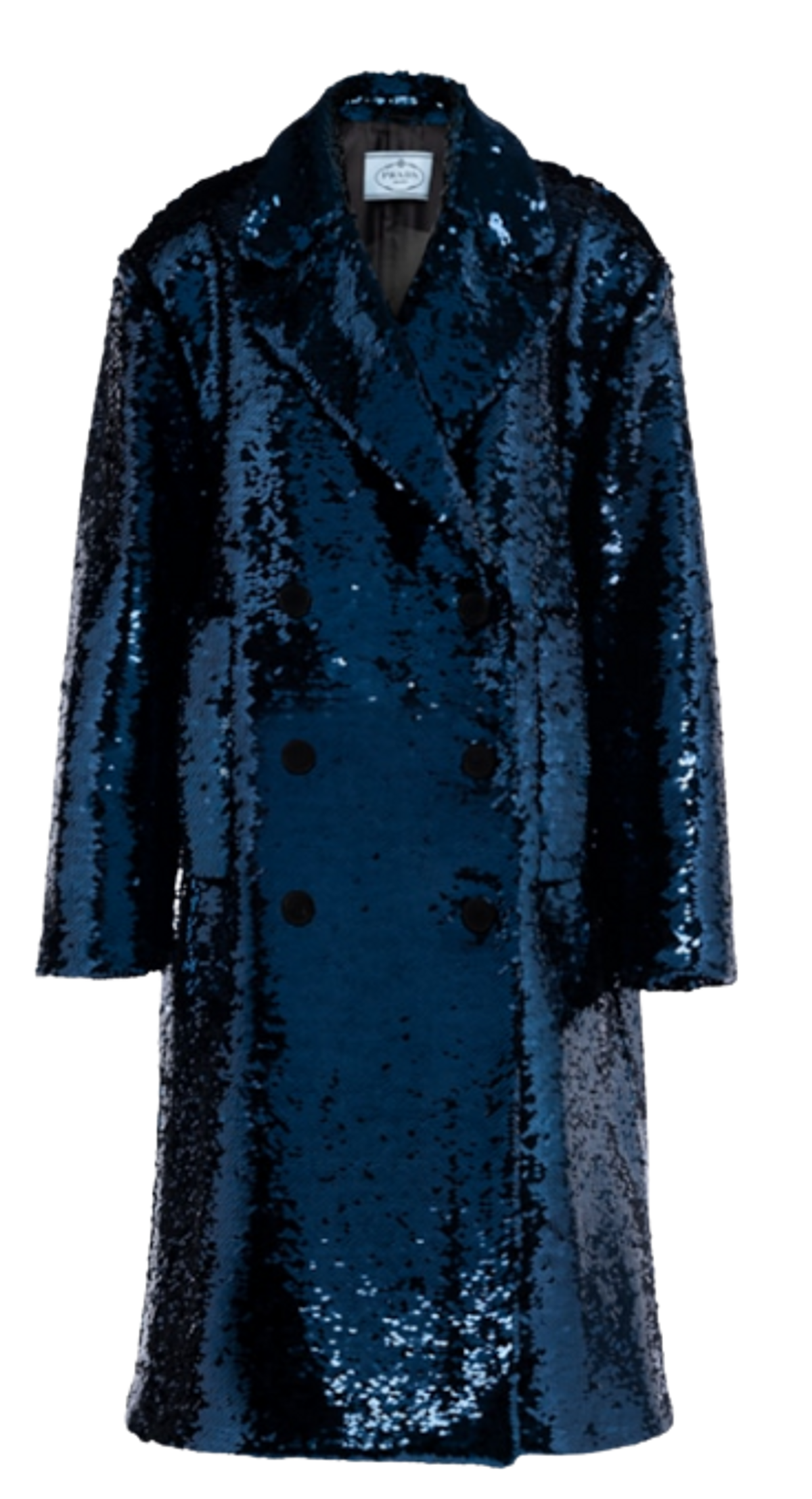 Prada Navy Sequin Embroidered Double Breasted Coat