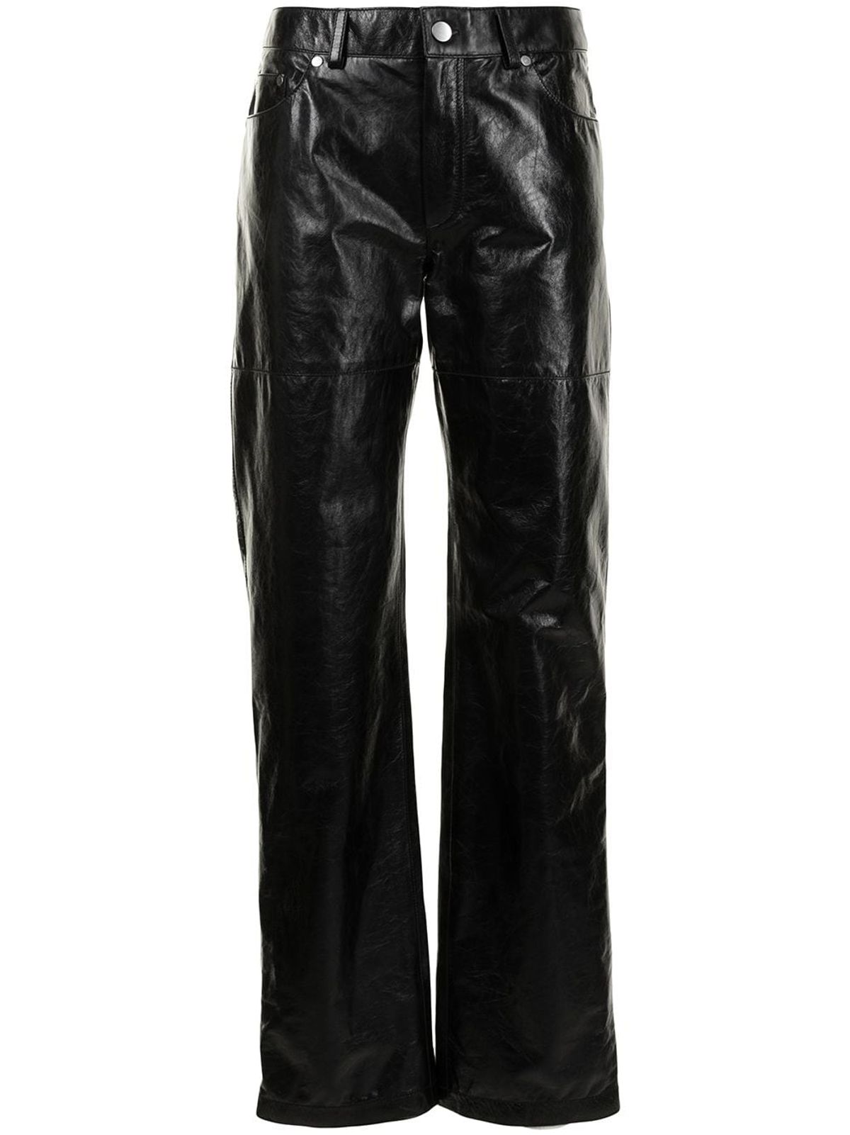 Peter Do Crinkled Leather Straight Leg Black Pants