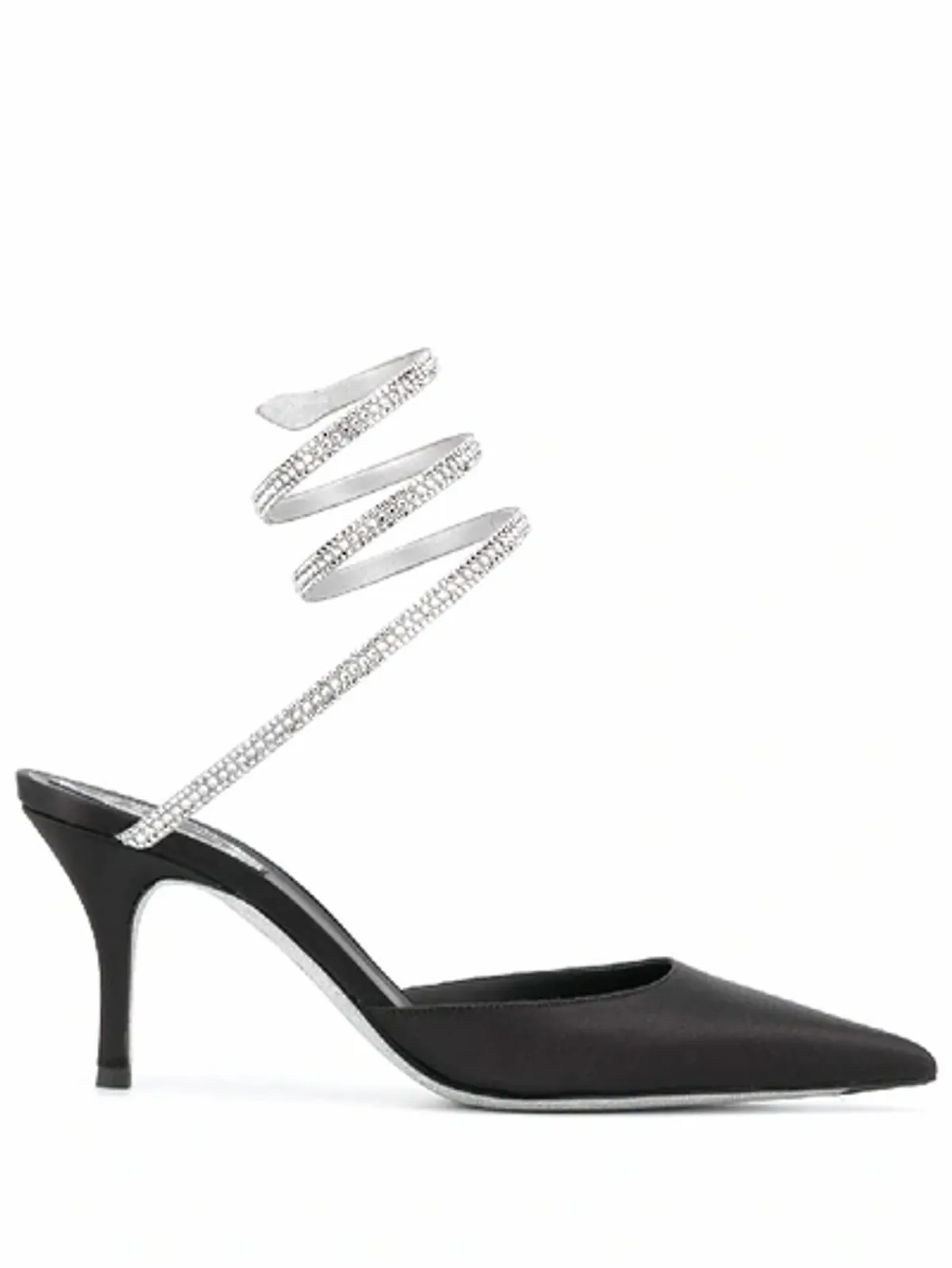 Rene Caovilla Cleo Ankle Wrap Crystal Embellished Leather Satin Pumps