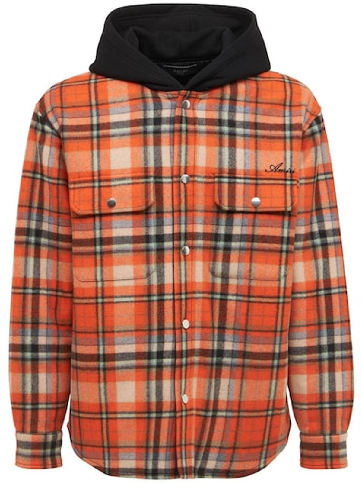 Amiri Red Orange Plaid Hooded Overshirt
