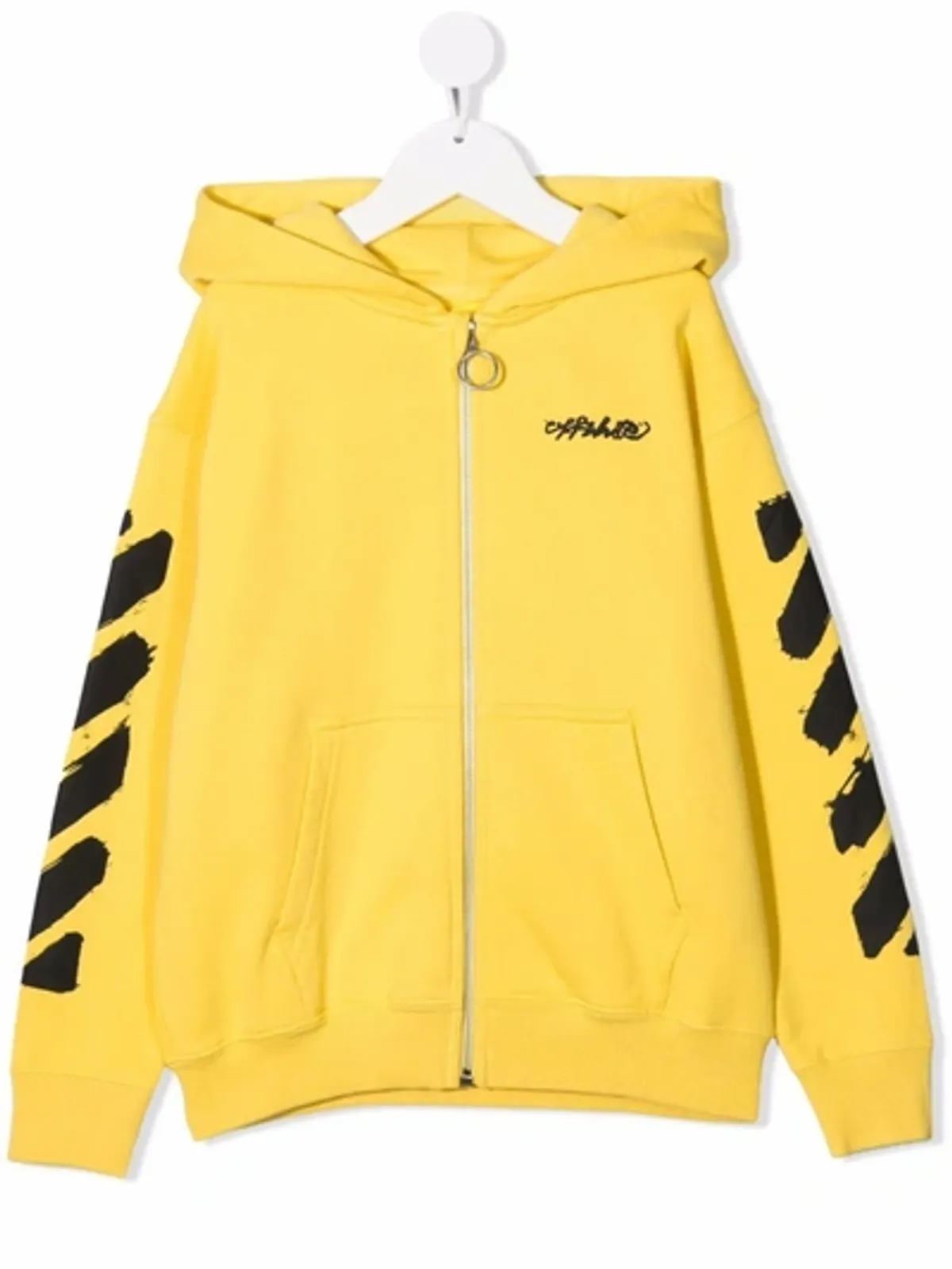 Off-White Kids Yellow Cotton Hoodie With Logo Print In Giallo E Nero