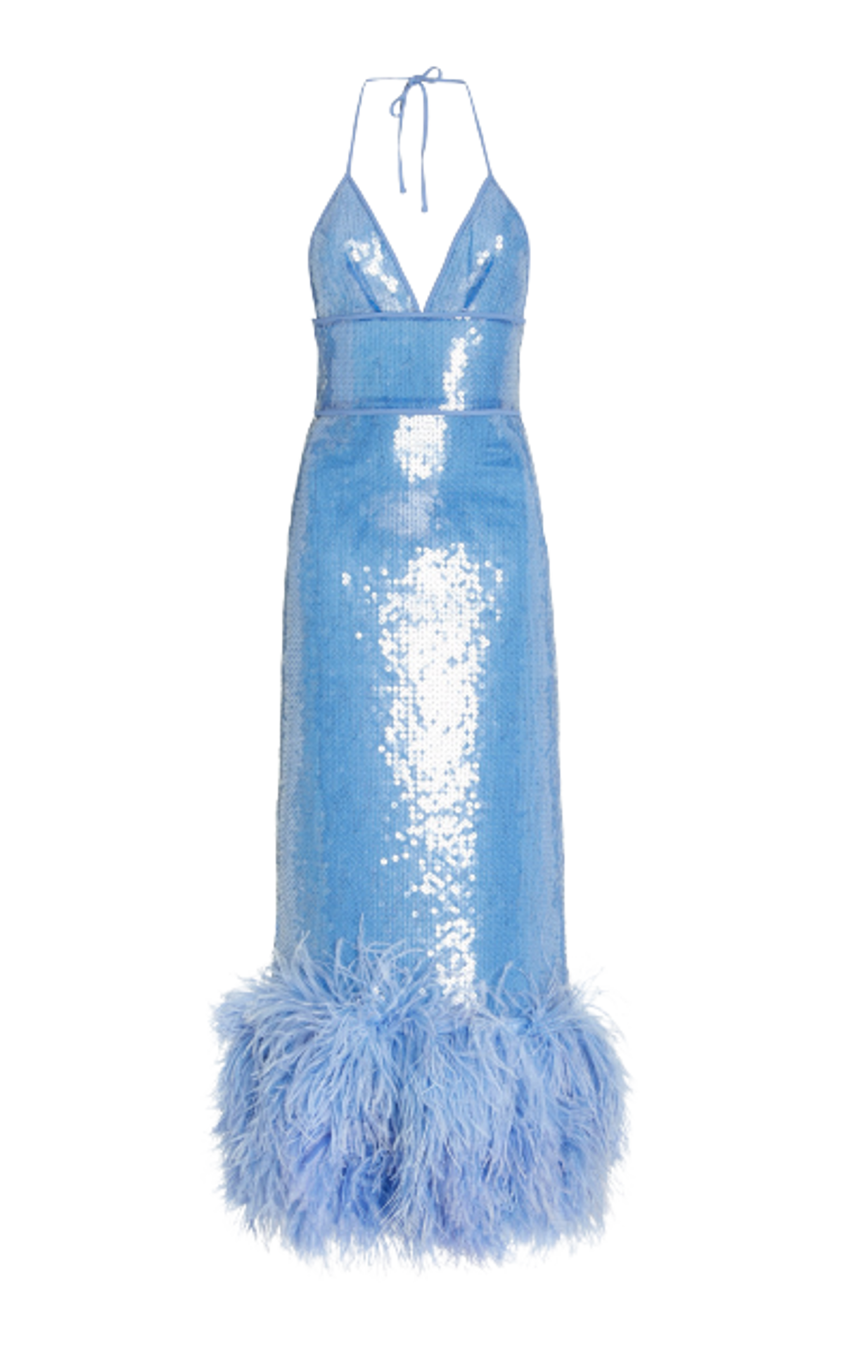 David Koma Feather Trimmed Sequined Maxi Dress