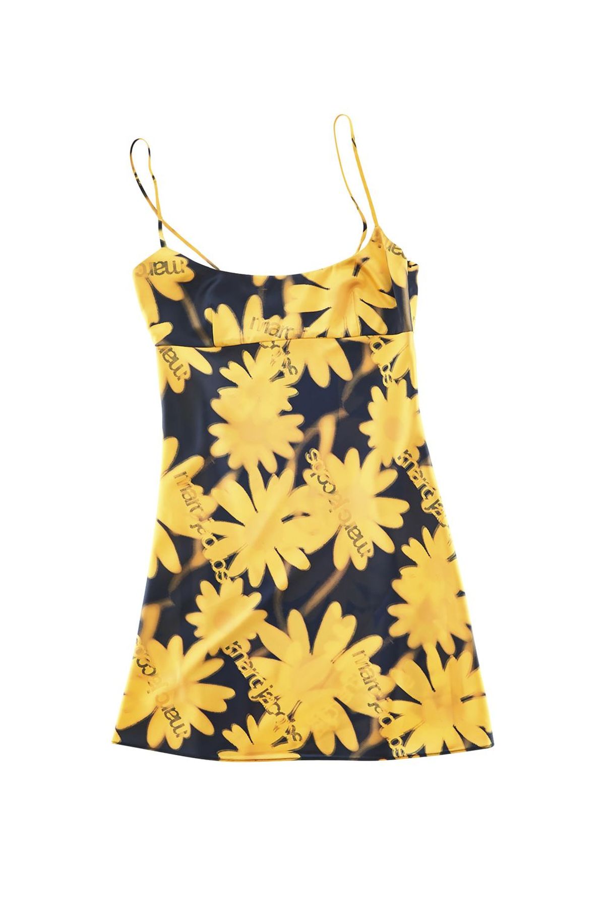 Marc Jacobs Black & Yellow Laser Floral Slip Dress