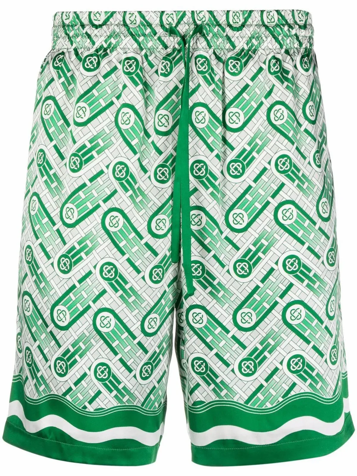 Casablanca Green And White Monogram Silk Bermuda Shorts
