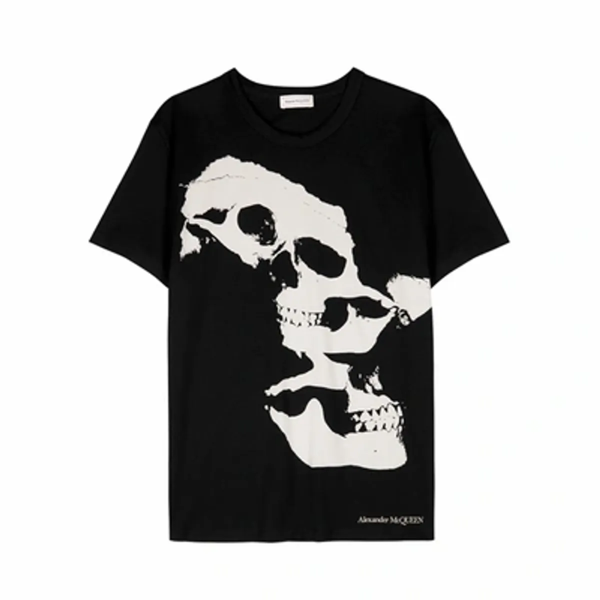 Alexander McQueen Skulls Printed Cotton Jersey T-shirt In Black Beige