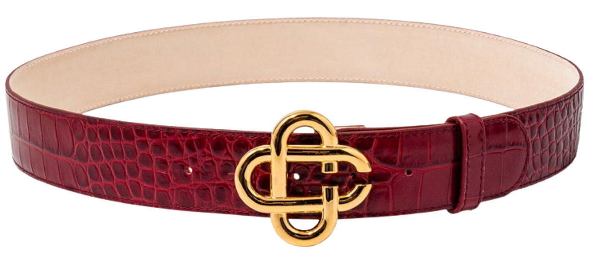 Casablanca Cherry Red & Gold Croc Monogram Belt