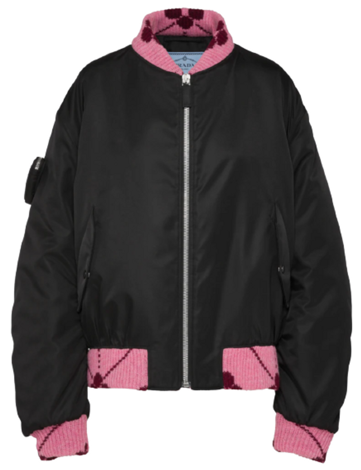 Prada Re-Nylon Jacquard Details Black/Pink Bomber Jacket